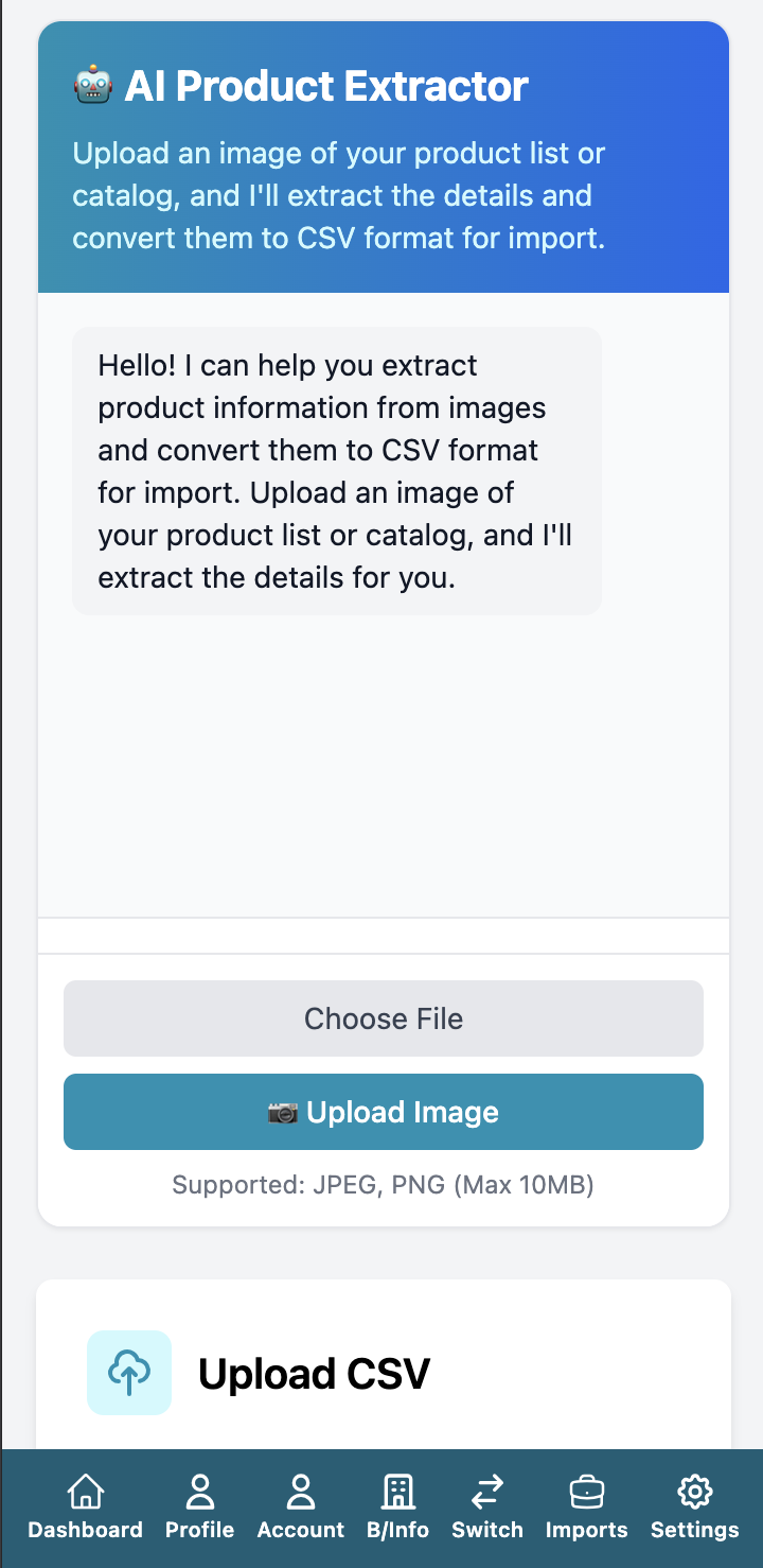 Byz360 AI OCR and bulk import—add products from CSV or scan